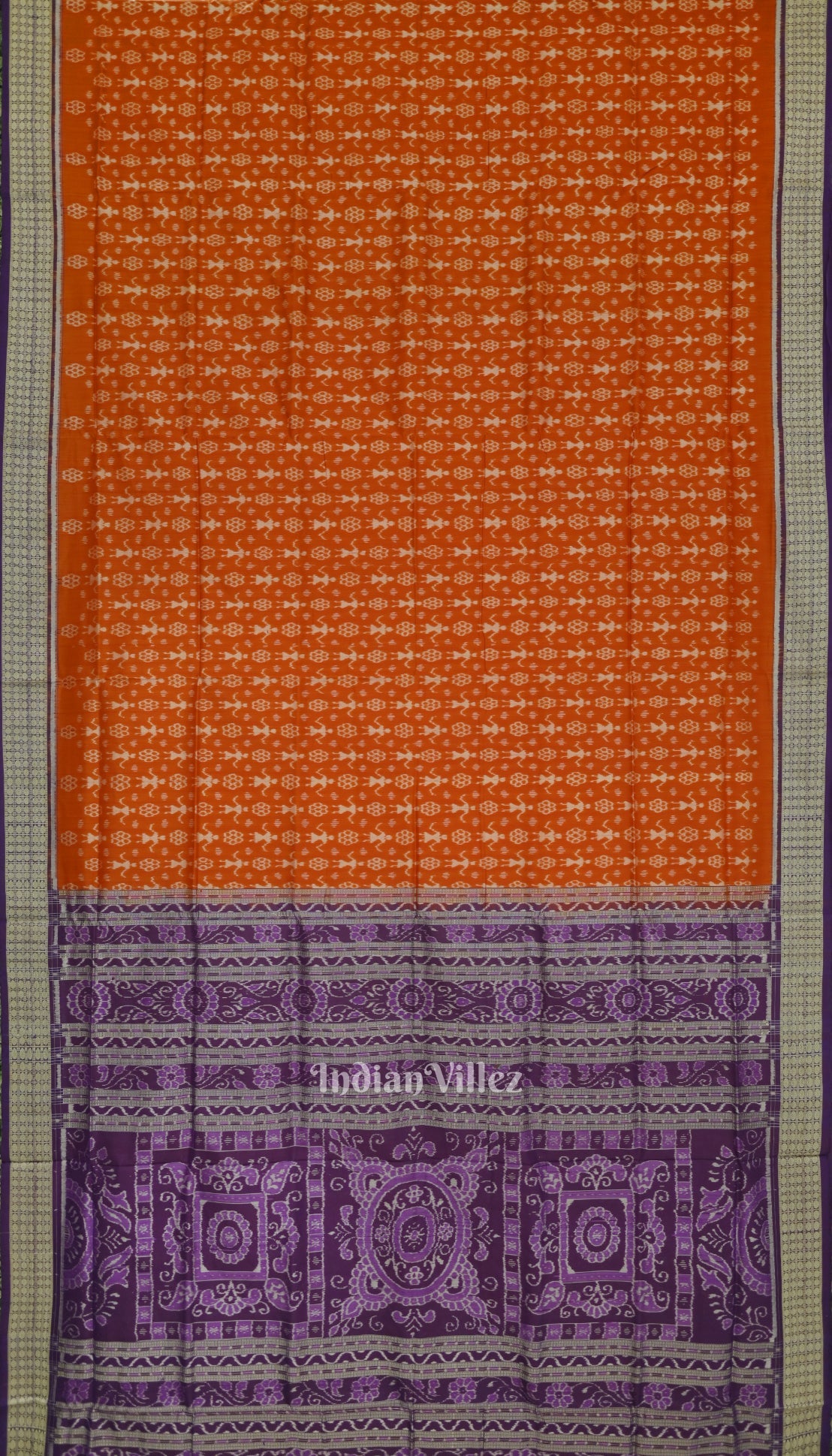Orange Odisha Ikat Tribal Theme Sambalpuri Silk Saree