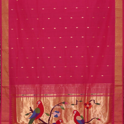 Pink Butta Design Cotton Paithani Saree