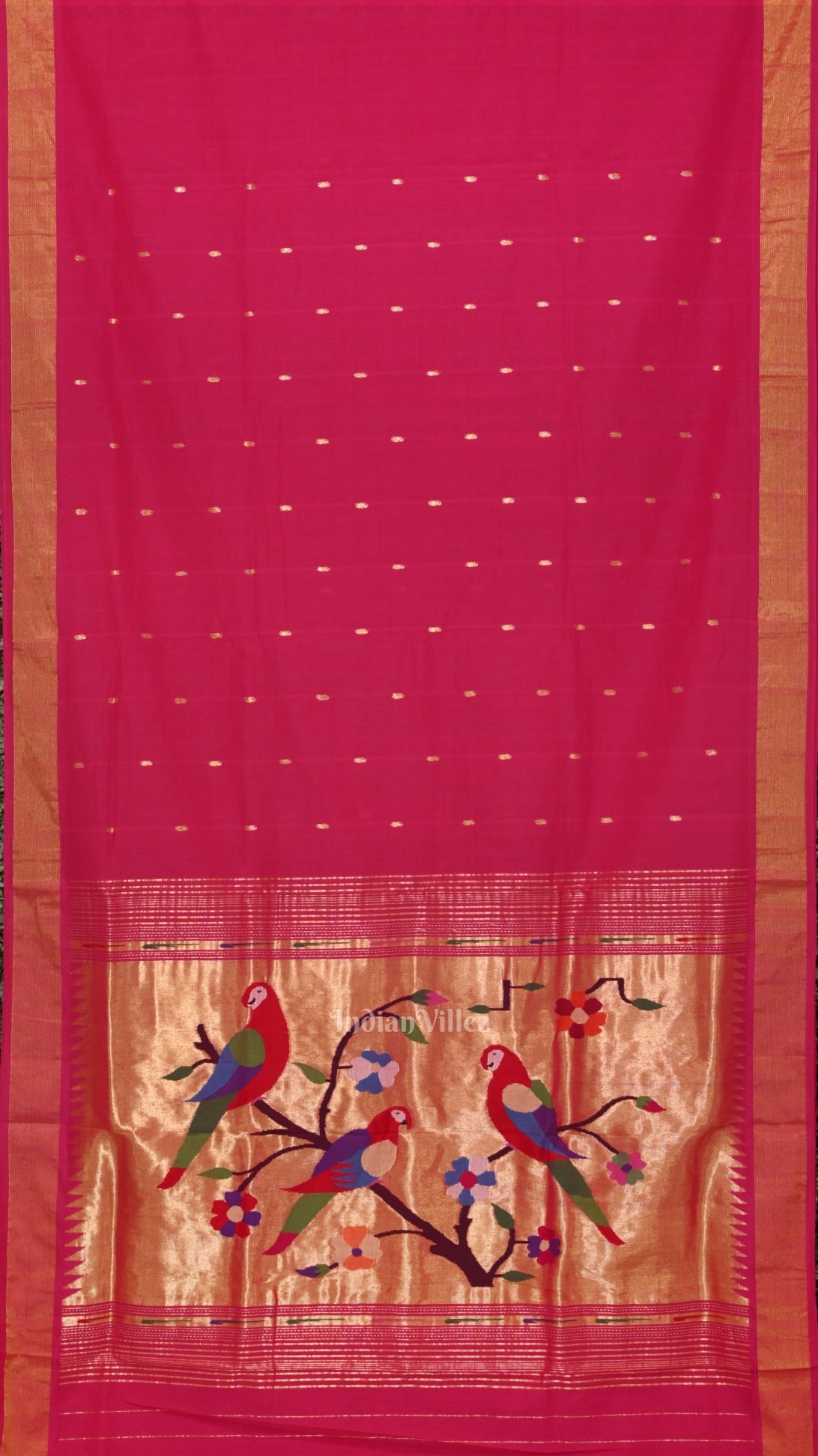 Pink Butta Design Cotton Paithani Saree