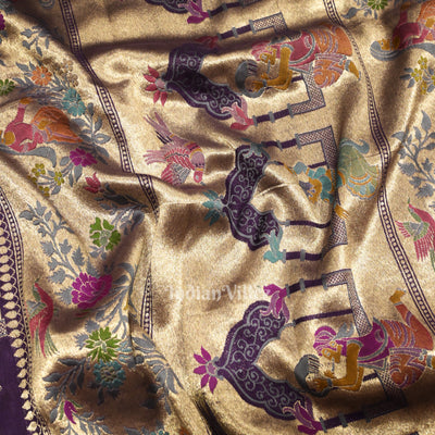 Violet Brocade Tussar Khaddi Georgette Banarasi  Saree
