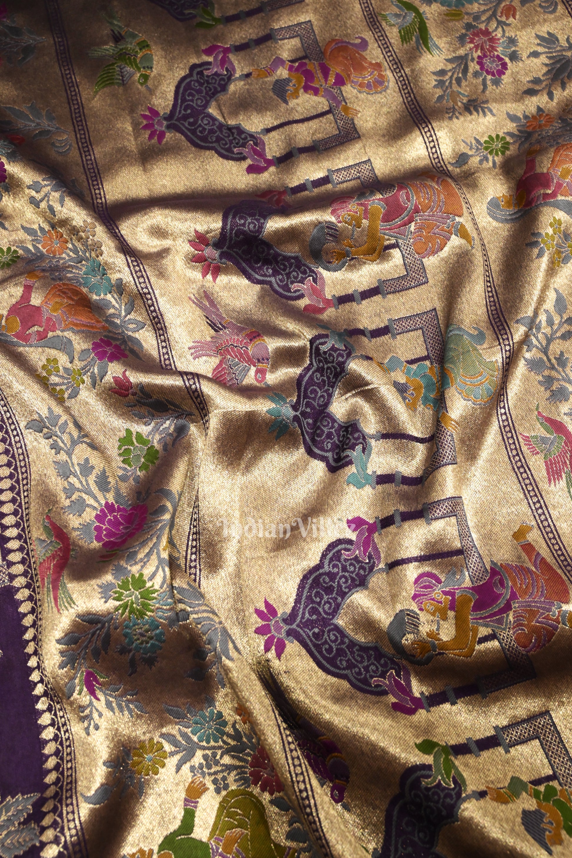 Violet Brocade Tussar Khaddi Georgette Banarasi  Saree