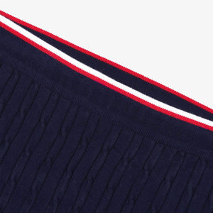 SPORTY & RICH | SERIF LOGO MINI CABLE SKIRT { NAVY