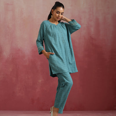 trueBrowns Light Blue Cotton Dobby Co-ord set
