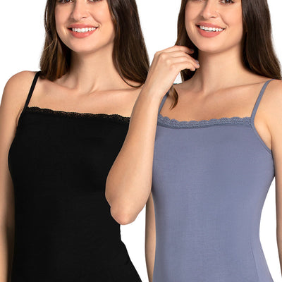 Modal Lace Camisole (Pack of 2) - Blk_Tempest