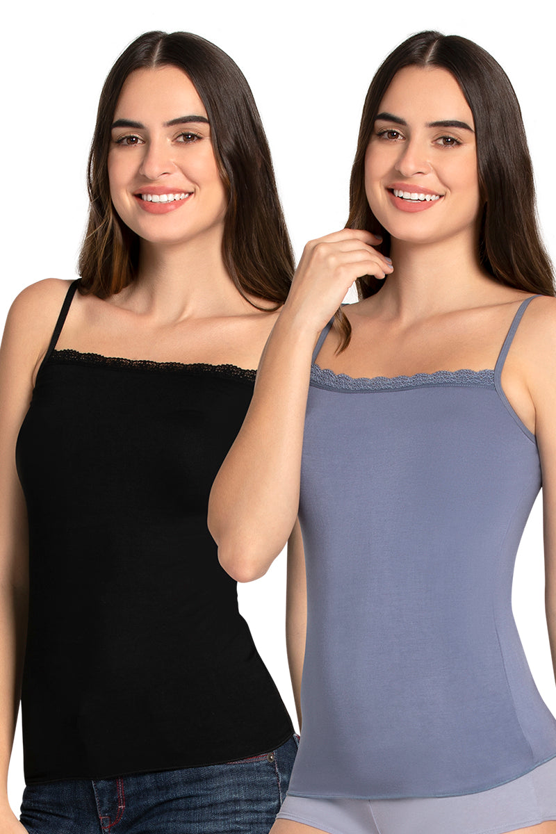 Modal Lace Camisole (Pack of 2) - Blk_Tempest