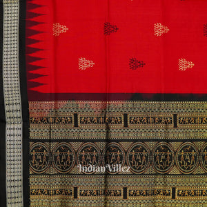 Red Black Tribal Design Bomkai Sambalpuri Silk Saree