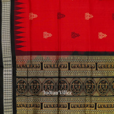 Red Black Tribal Design Bomkai Sambalpuri Silk Saree