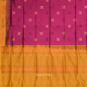 Magenta Pink with Mustard Yellow Tribal Theme Bomkai Sambalpuri Silk saree