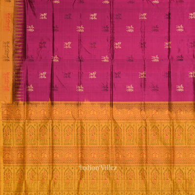Magenta Pink with Mustard Yellow Tribal Theme Bomkai Sambalpuri Silk saree