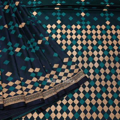 Navy Blue Soft Pure Mashru Satin Silk Banarasi Saree