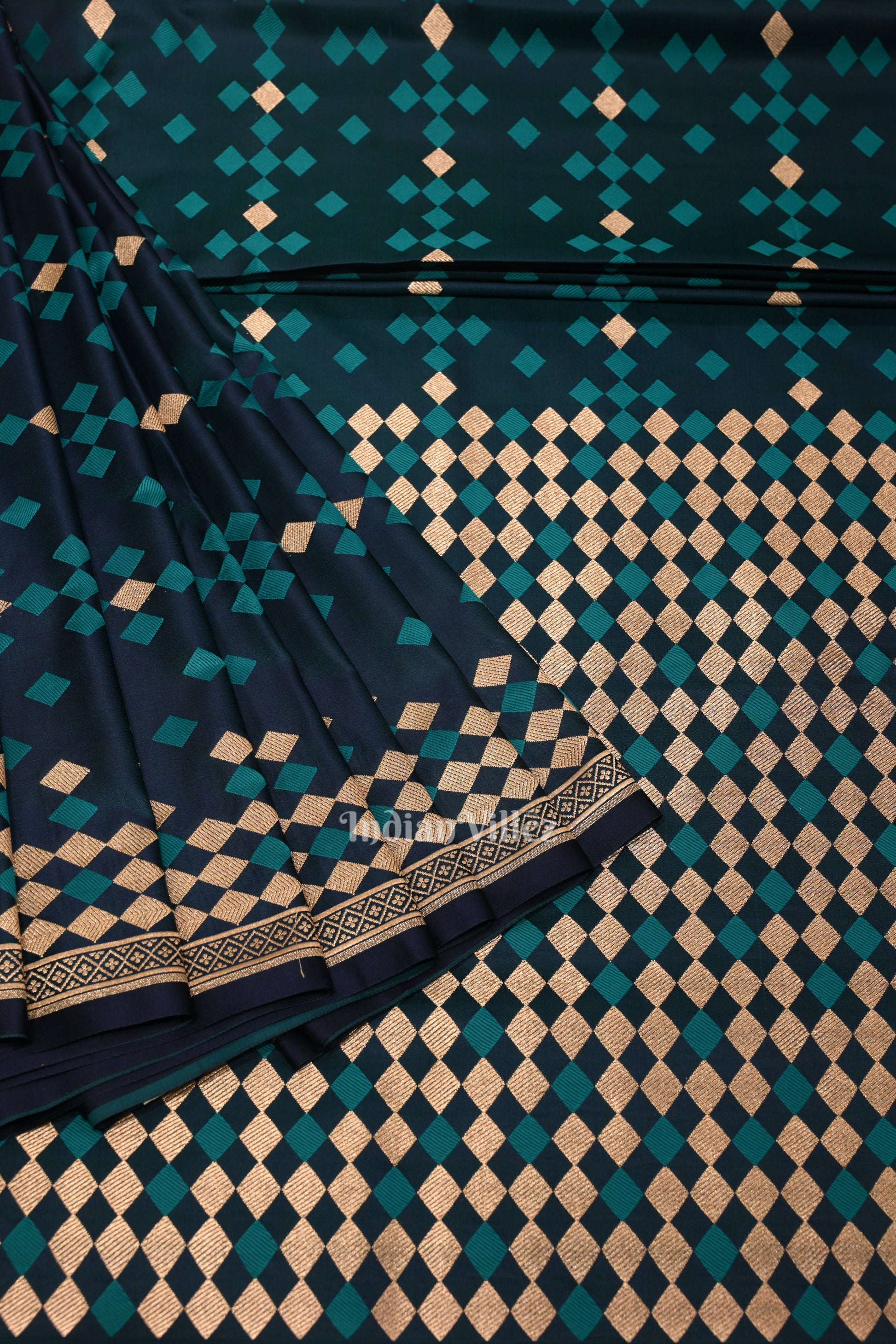 Navy Blue Soft Pure Mashru Satin Silk Banarasi Saree