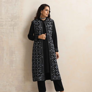 trueBrowns Black Kashmiri Woollen Jacket 3pc Set