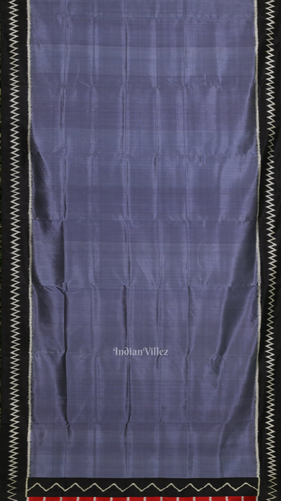 Ash Gray Contemporary Silk Saree with Red Checks Pallu