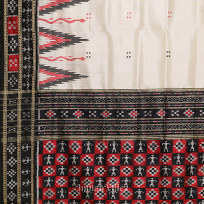 White Black Broder Pasapali Khandua Silk Saree