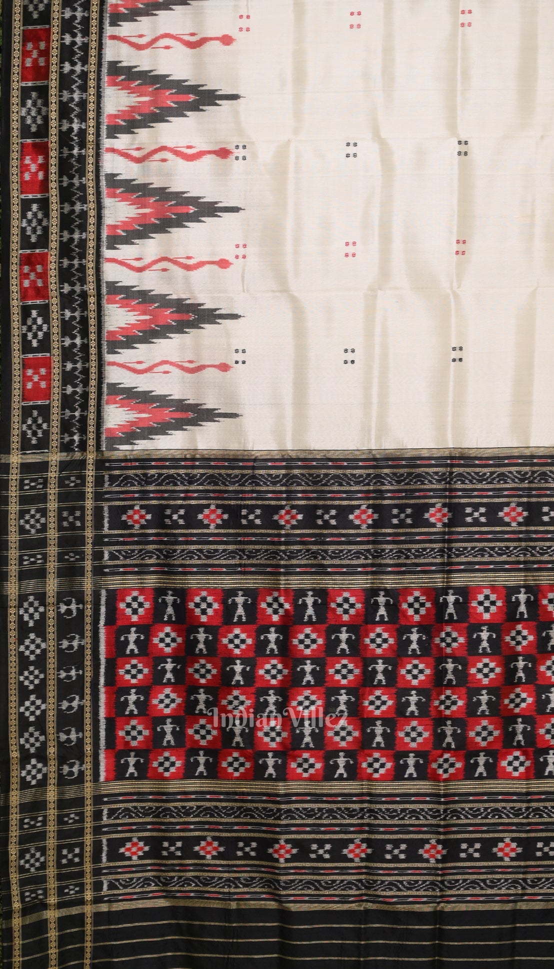 White Black Broder Pasapali Khandua Silk Saree