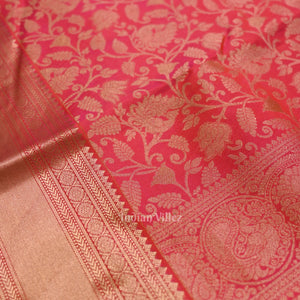 Hot Pink  pure authentic Kanjivaram Silk Saree with  Zari Brocade