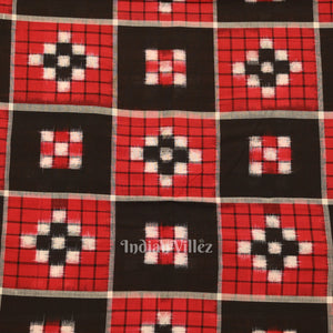 Black Red Pasapali Sambalpuri Ikat Cotton Fabric