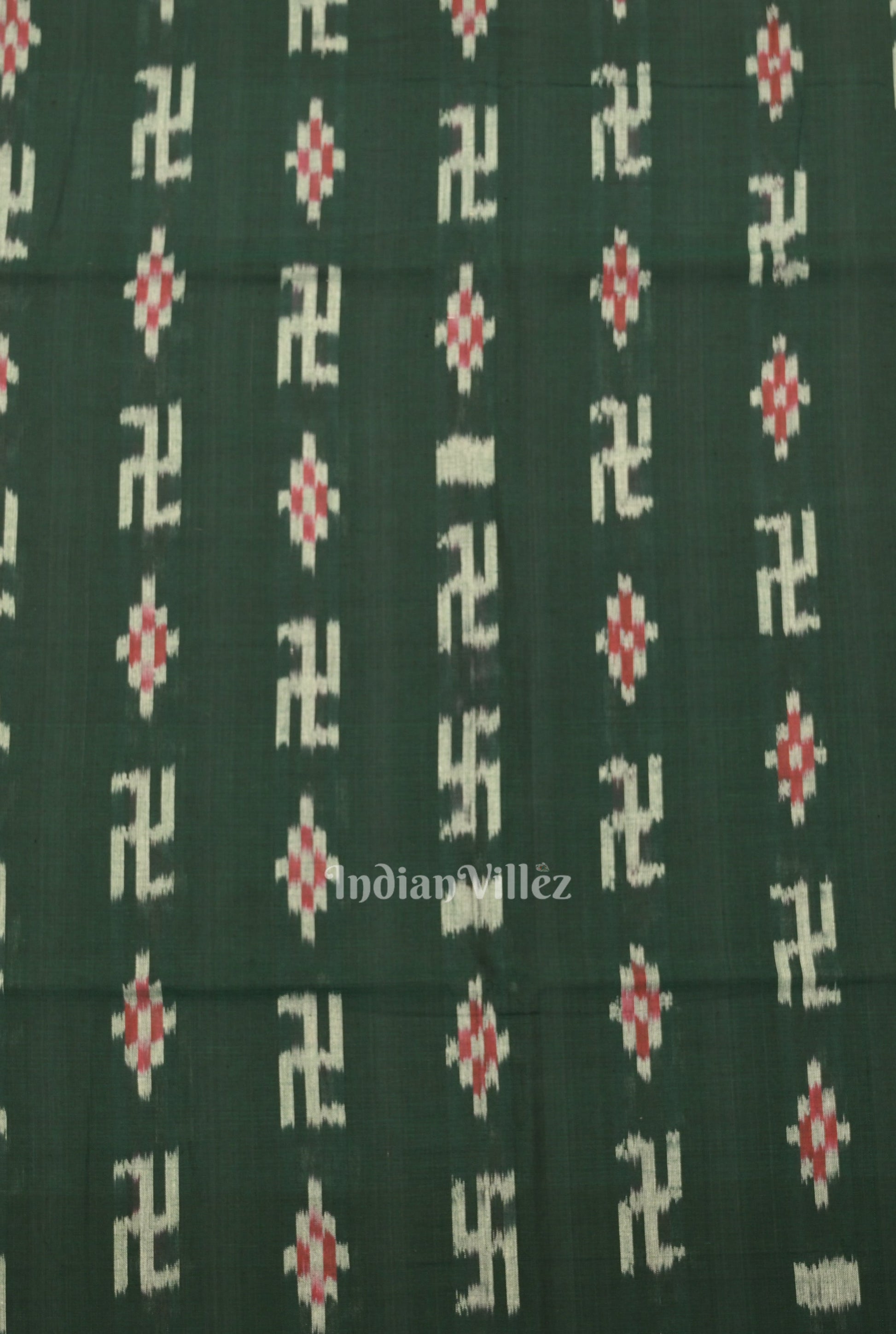 Green Swastik Sambalpuri Ikat Cotton Fabric