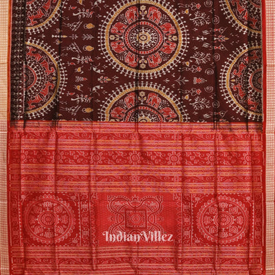 Maroon Dual Tone Tribal Theme Sambalpuri Silk Saree