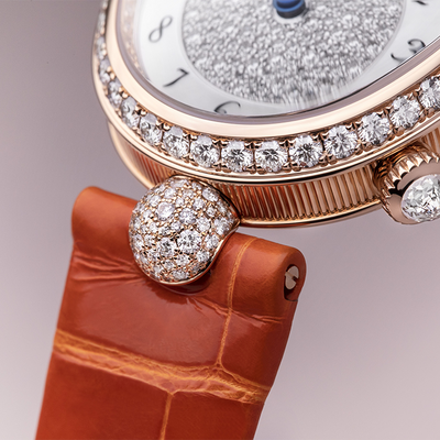 Breguet Reine Pave Dial Brown Strap Gold Touch Watch for Women