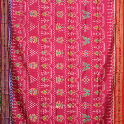 Rani Pink Tribal Theme Odisha Ikat Khandua Silk Saree