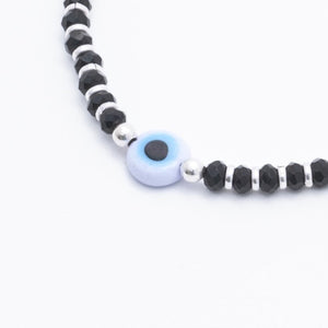 4.Evil Eye Black Beads Silver Anklets for Women