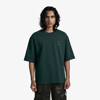 ALMOST GODS | ALPHA CROSS EMBROIDERED TEE { GREEN