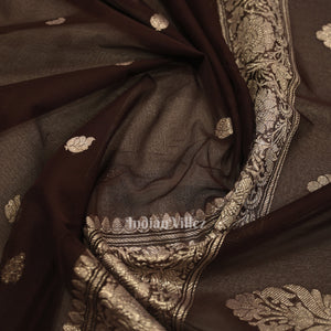 Coffee Color Pure Khaddi Chiffon Banarasi Saree