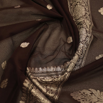 Coffee Color Pure Khaddi Chiffon Banarasi Saree