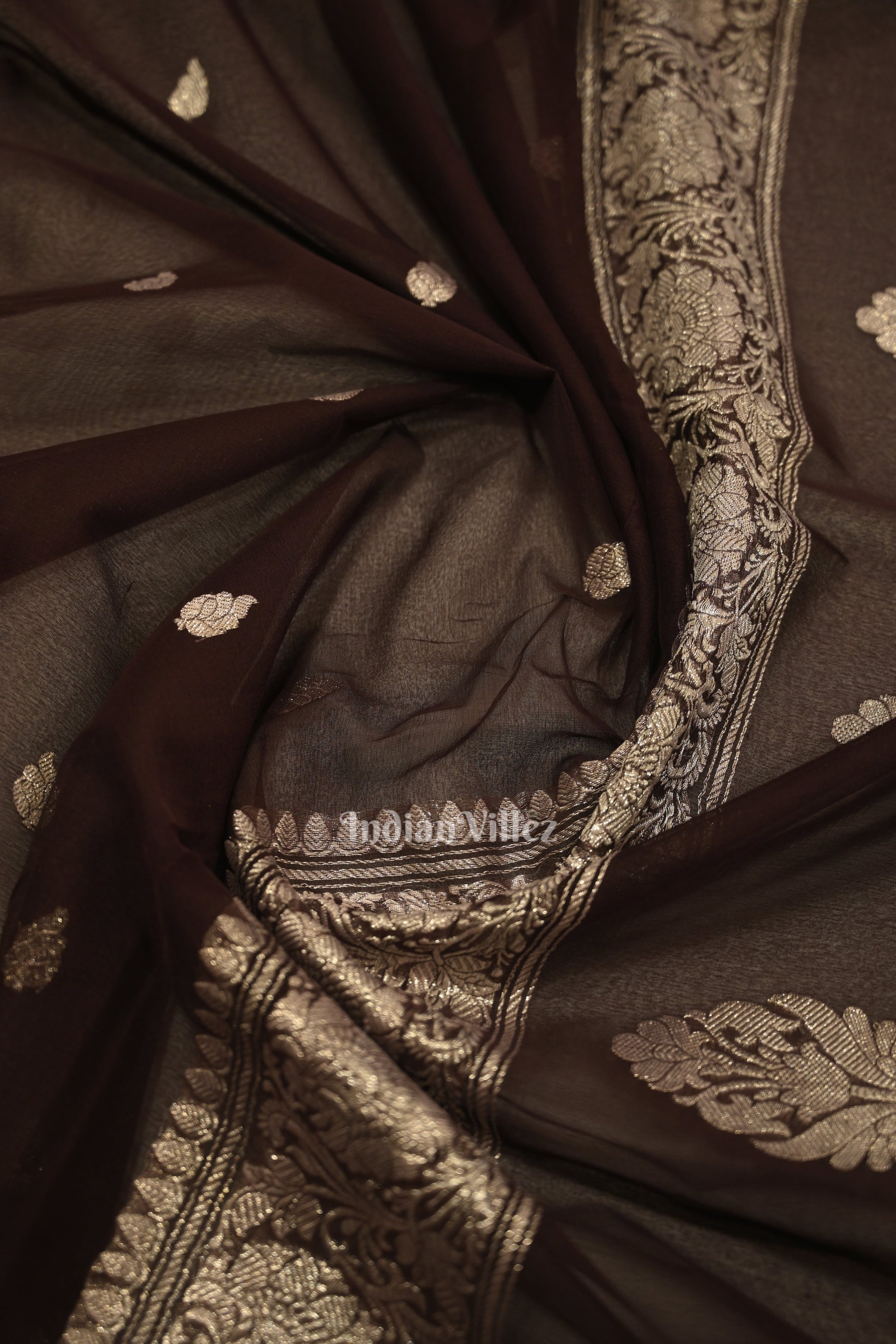 Coffee Color Pure Khaddi Chiffon Banarasi Saree