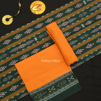Green Yellow Pasapali Sambalpuri Cotton Dress set with Dupatta
