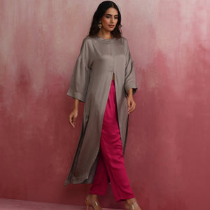 trueBrowns Grey High Slit Modal Kurta Set
