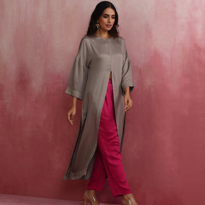trueBrowns Grey High Slit Modal Kurta Set