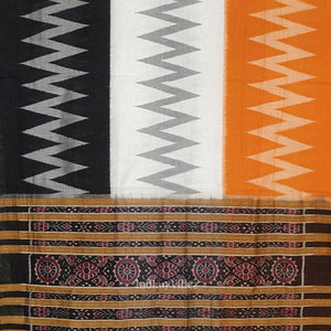 Black White Orange Yellow Maniabandha Cotton Saree