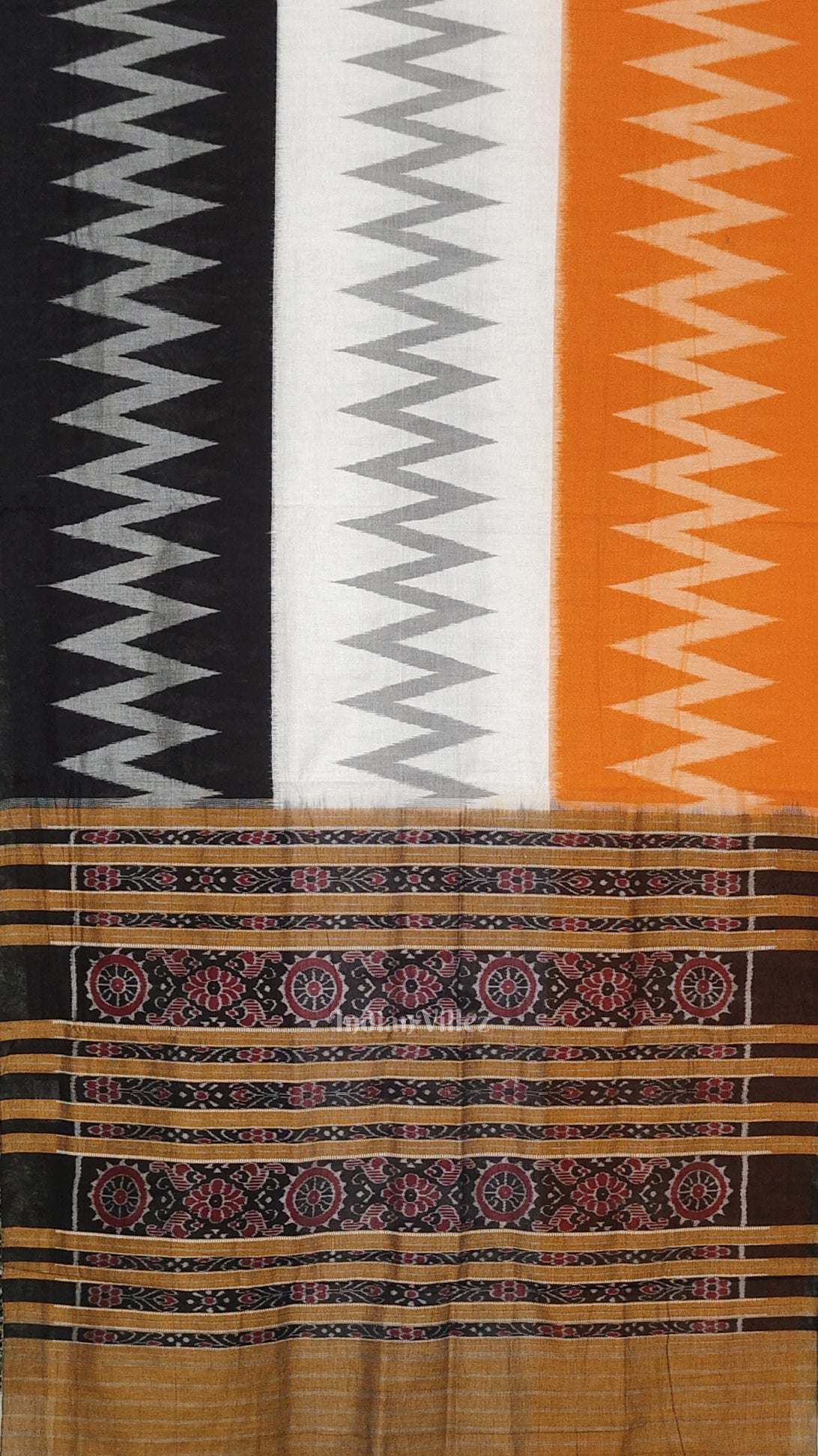 Black White Orange Yellow Maniabandha Cotton Saree