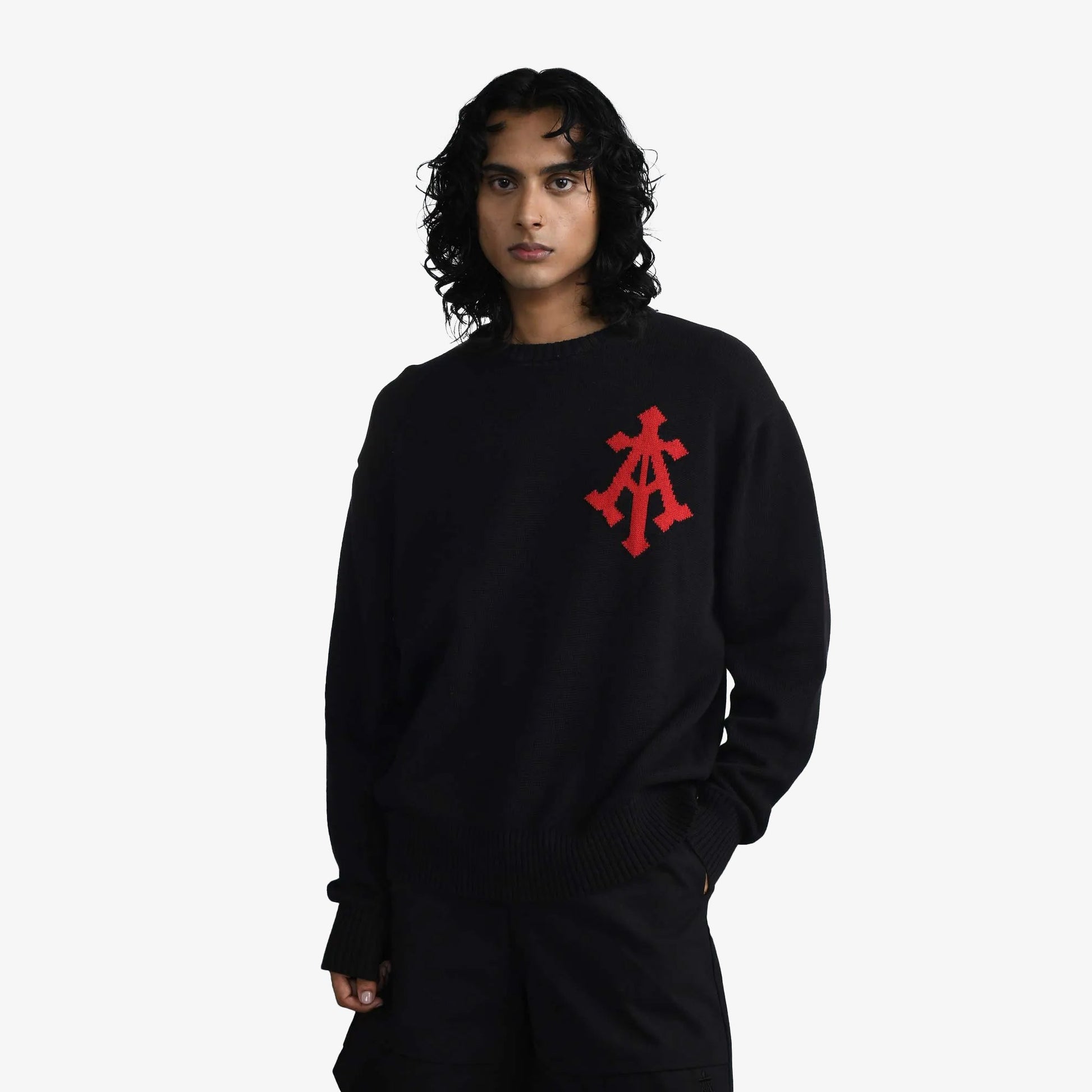 ALMOST GODS | ALPHA CROSS KNIT SWEATER { BLACK