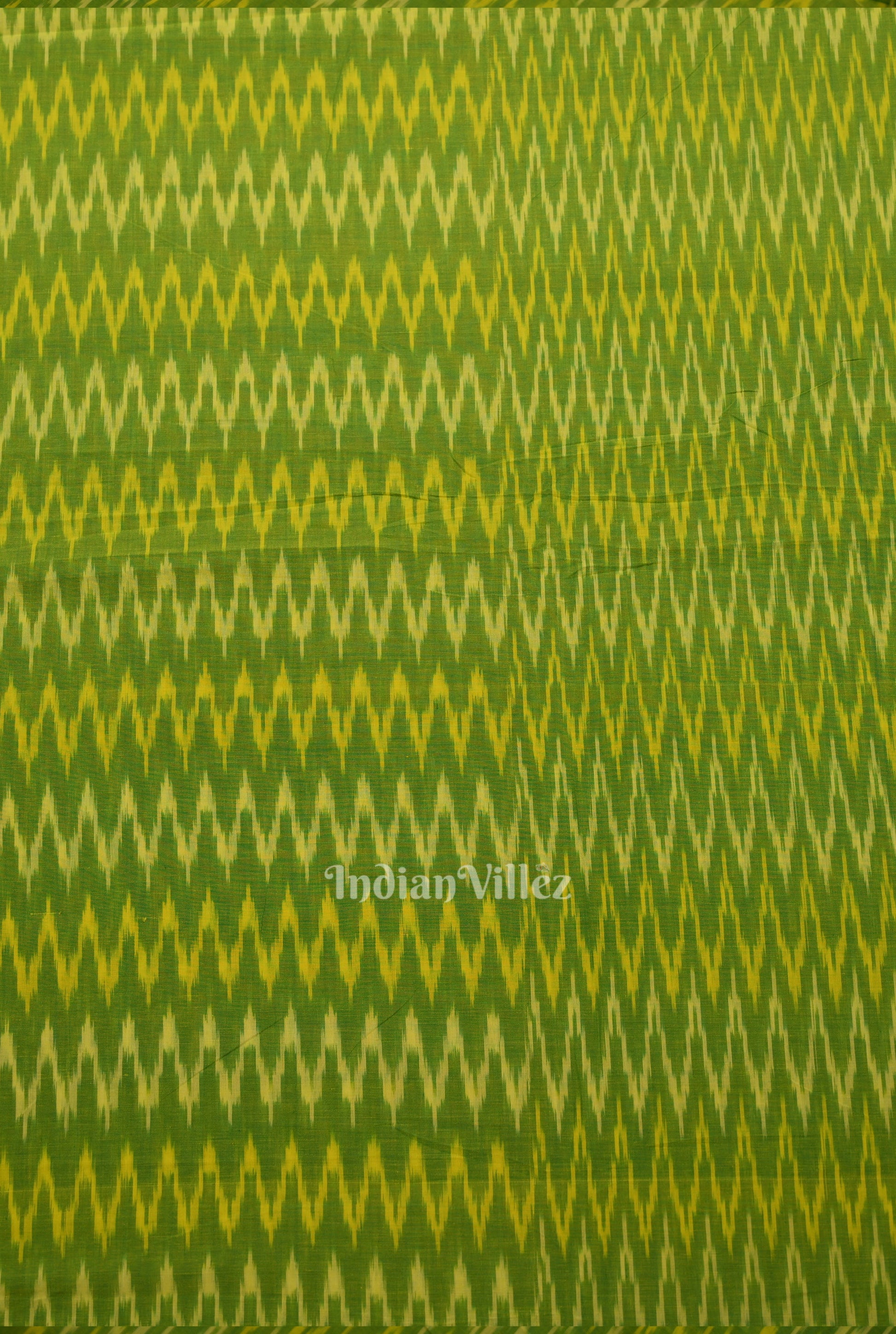 Parrot Green Handwoven Pochampally Ikat Cotton Fabric