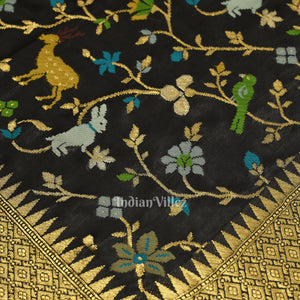 Black with Golden Border Tussar Khaddi Georgette Banarasi Saree