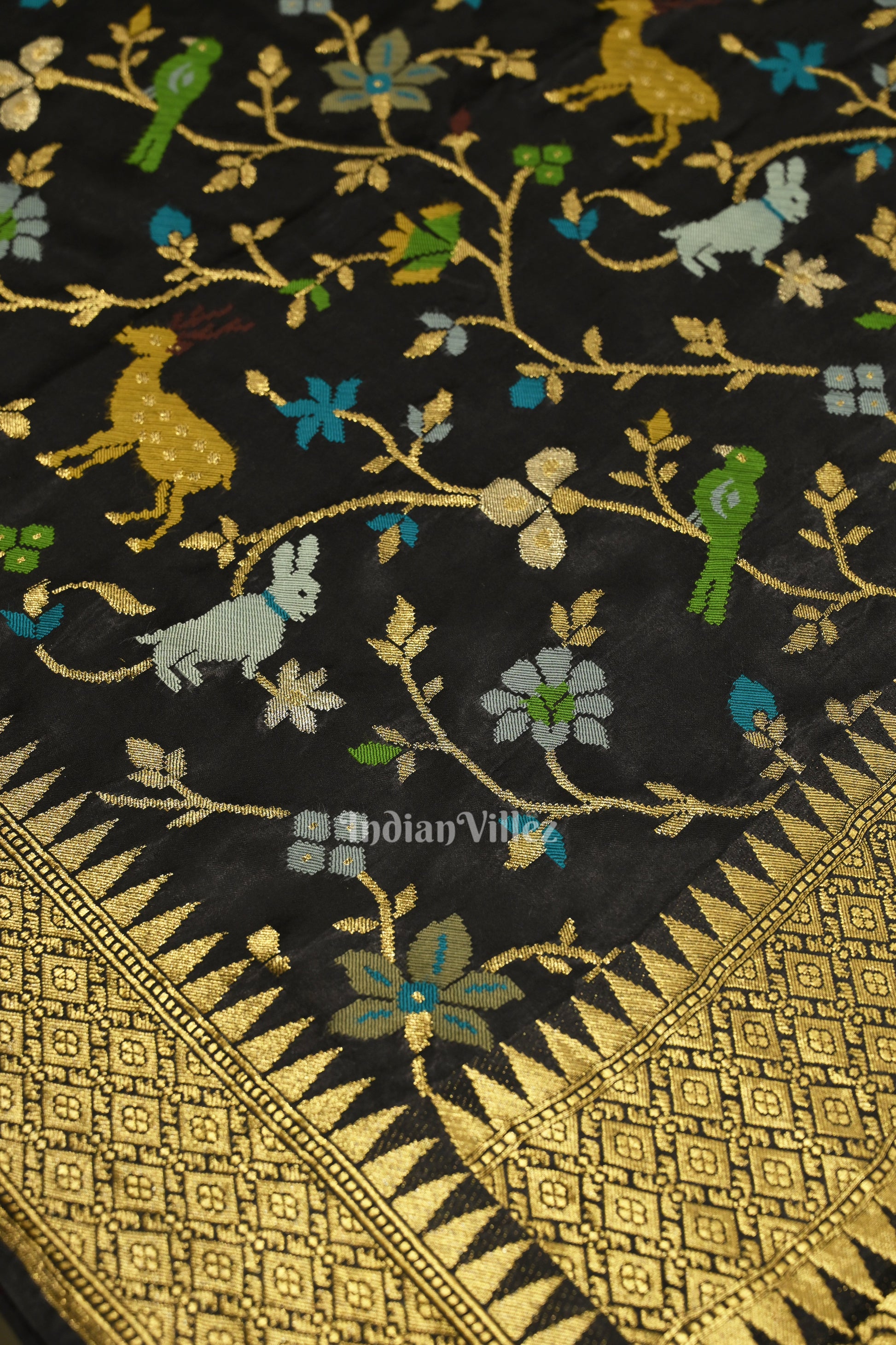 Black with Golden Border Tussar Khaddi Georgette Banarasi Saree