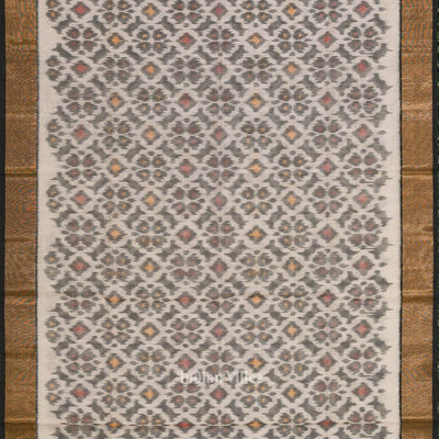 Off White Black Pochampally Ikat Sico (Silk & Cotton) Saree with Zari Border