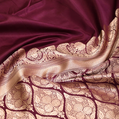Wine Pure Soft Mashru Satin Silk Banarasi Saree