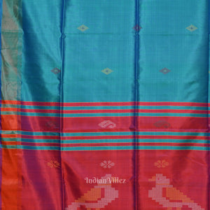 Sky Blue Magenta Pink Pure Bishnupuri Silk Saree