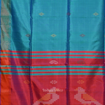 Sky Blue Magenta Pink Pure Bishnupuri Silk Saree