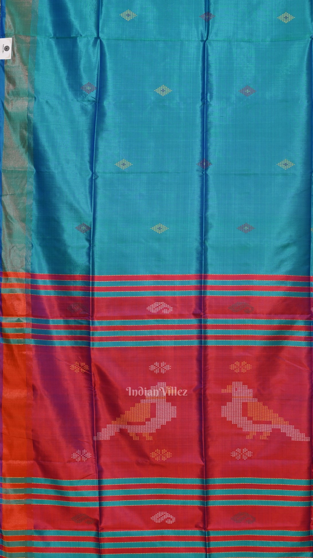 Sky Blue Magenta Pink Pure Bishnupuri Silk Saree