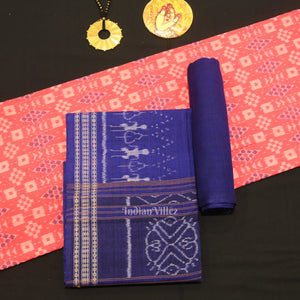 Peach Pink Blue Odisha Ikat Sambalpuri Dress Set & Dupatta