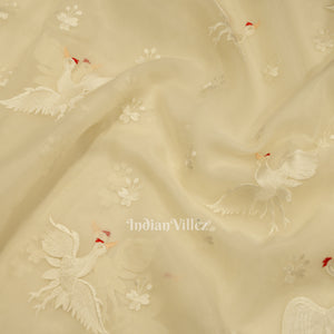 White Parsi Gara Floral Motif Hand Embroidered Saree