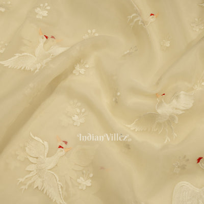 White Parsi Gara Floral Motif Hand Embroidered Saree