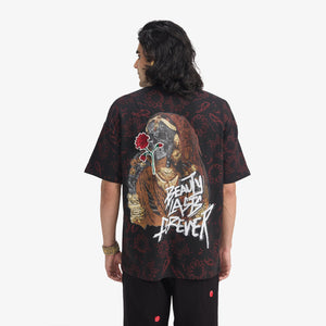 F A R A K | BEAUTY LASTS FOREVER BLOCKPRINT T-SHIRT { BLACK/BLACK
