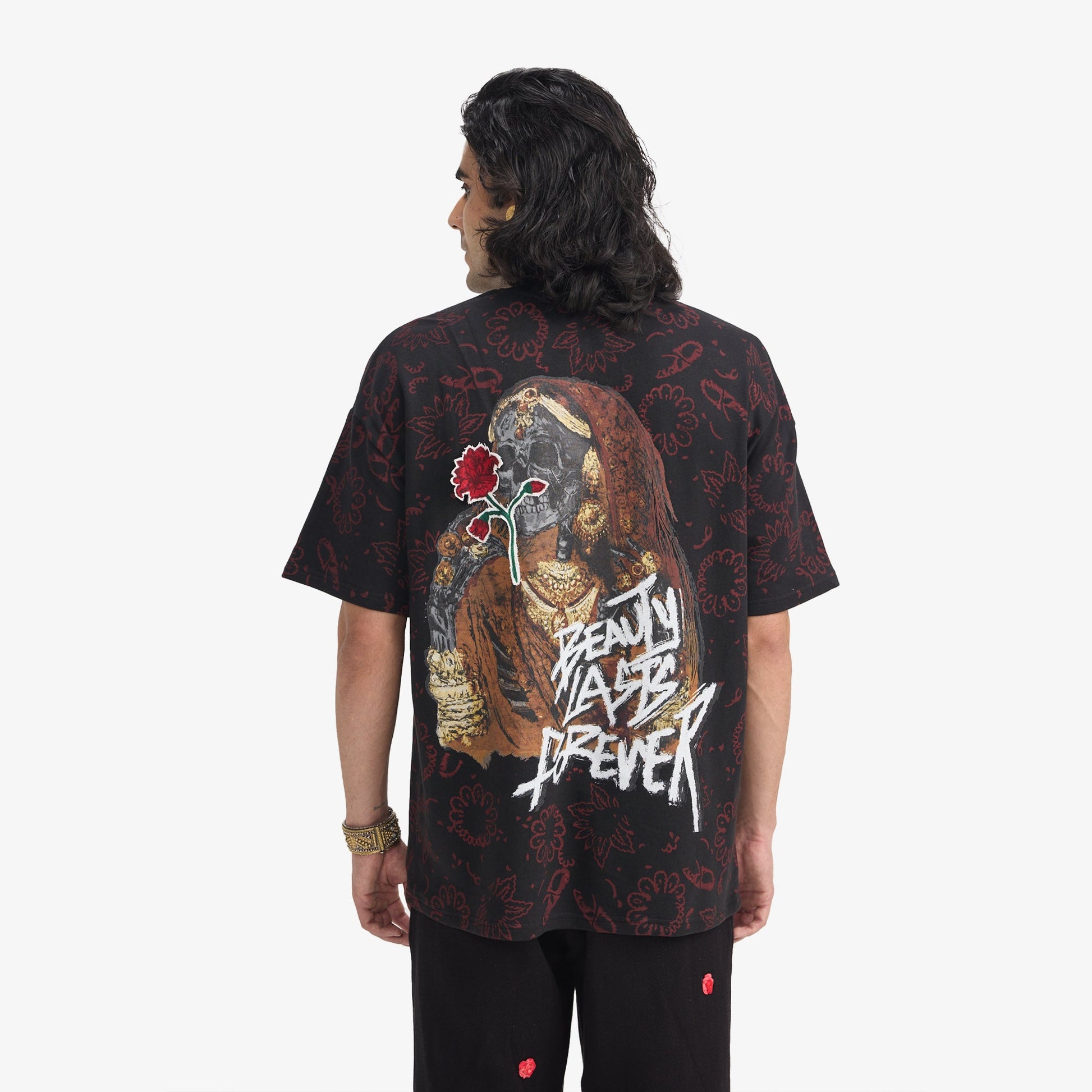 F A R A K | BEAUTY LASTS FOREVER BLOCKPRINT T-SHIRT { BLACK/BLACK