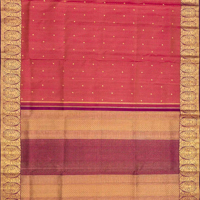 Crimson Handloom Lino Checks Silk Saree Coin Buttas